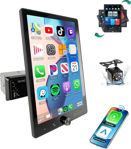 ESSGOO 1Din Autoradio - Apple Carplay & Android Auto - 10.4 inch HD verstelbaar scherm - USB, Aux, Bluetooth - 12 LEDs Achteruitrijcamera