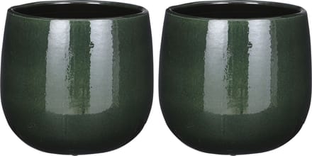 Mica Decorations Plantenpot - 2x - keramiek - donkergroen glans/spotted- D21xH19 cm