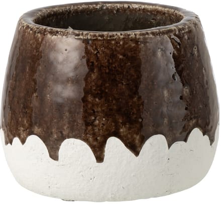 J-Line bloempot 2 Delig - keramiek - wit/bruin - medium