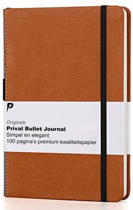 Gestippelde Bullet Journal - A5 - Met Pennenlus - Tijdschrift - Notebook - Journals - Bruin - Grijs