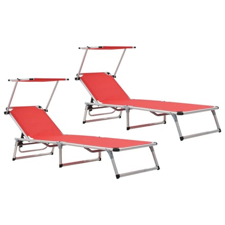 vidaXL - Ligbedden - inklapbaar - met - dak - 2 - st - aluminium - en - textileen - rood