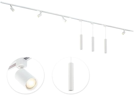 Qub Focus Railverlichting - Wit - 400 cm - I-Vorm - 4 Spots & 3 Hanglampen - Dimbaar - Complete Set