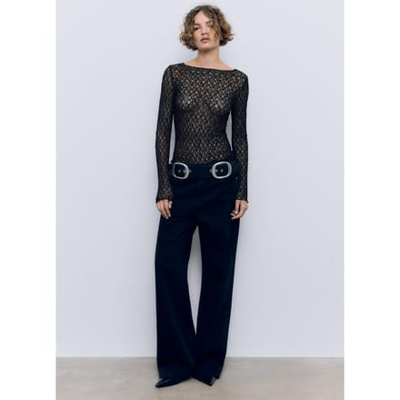 Stradivarius T-shirt van kant met lange mouw  Zwart S