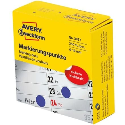 Avery Zweckform markeringspunten dispenserbox - permanent hechtend - diameter 19mm - blauw