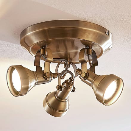 Lindby - plafondlamp - 3lichts - Metaal - H: 12.5 cm - GU10 - antiek messing