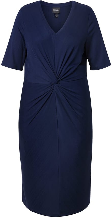 Ulla Popken - Dames - Jersey jurk gedrapeerd V-hals halve mouwen - Marine - Maat 54+