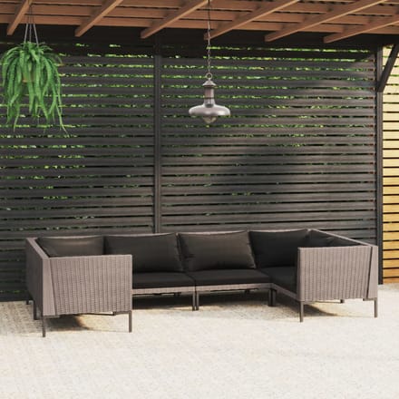 vidaXL - 6-delige - Loungeset - met - kussens - poly - rattan - donkergrijs