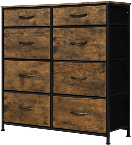 RosaBloom Ladekast - Dressoir - Commode - Kast met 8 laden - Industrieel - 86x30x98 cm - Hout/Metaal - Rustiek Bruin/Zwart