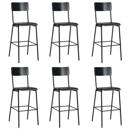vidaXL - Barstoelen - 6 - st - massief - multiplex - staal - zwart