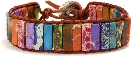 DW4Trading Chakra Armband 4 - Multicolor Natuursteen Regenboog - Imitatie Leer - Smal