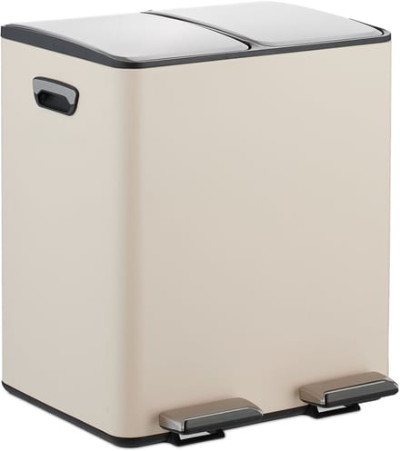 Prullenbak 2 vakken - elk 15 liter - afvalscheiding - binnenemmers - beige