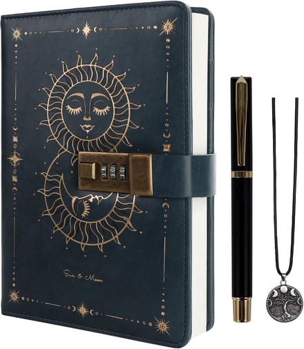Dagboek met Slot, A5 Navulbaar Notitieboek met Zon & Maan Design