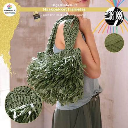Garenkunst - Haakpakket franjetas - The Bast Bags 03 Lana Grossa – Model 12 – Oleandergroen