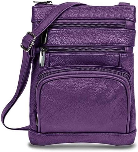 Leren Schoudertas - Dames Handtas - Dagelijks Gebruik - Echt Leer - 26x20x1 cm - Paars