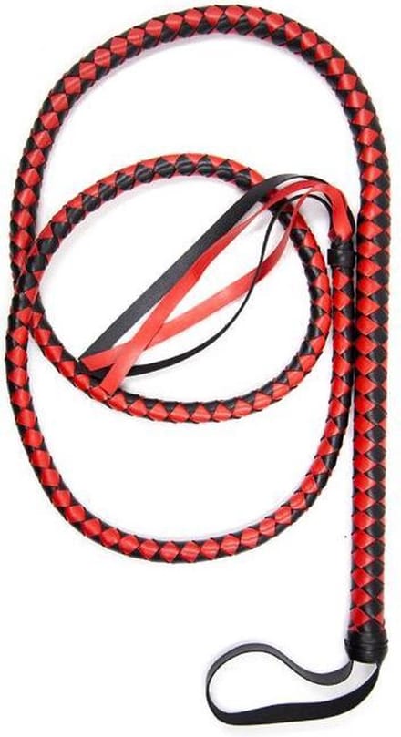 Lange gevlochten single tail - Bull Whip - 190 cm lang - Rood/Zwart