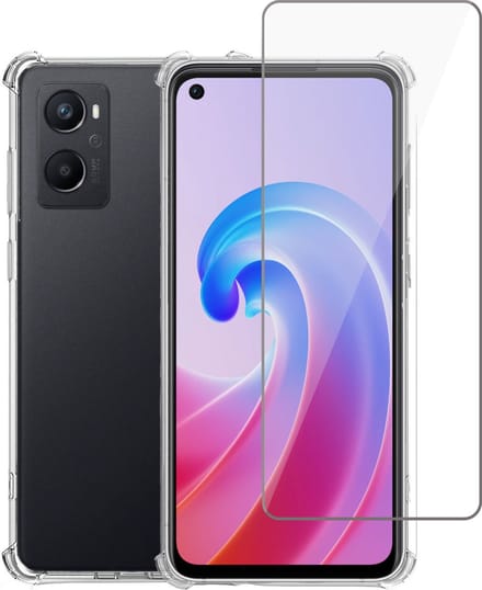 Hoesje geschikt voor Oppo A96 + Screenprotector – Gehard Glas Cover – Shock Proof Case – Transparant