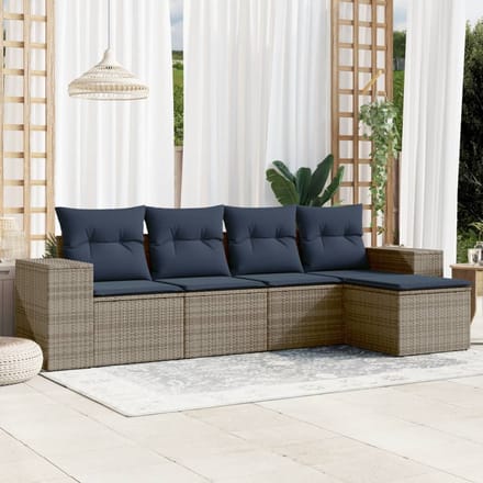 vidaXL - 5-delige - tuinbankset - met - kussens, - grijs - polyrotan