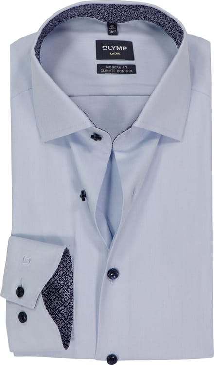 OLYMP 24/7 Luxor modern fit overhemd - twill - lichtblauw - Strijkvriendelijk - Boordmaat: 43