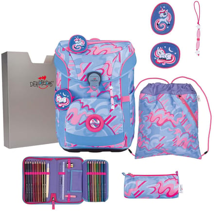 DerDieDas schooltas ErgoFlex Easy Superflash Set 6-delig Magic Unicorn Lichtblauw