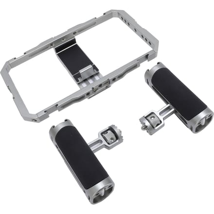 Smartphone Video Rig Kit Aluminiumlegering Anti-Shake Siliconen Handgrepen Handheld Telefoonkooi met 14in gray