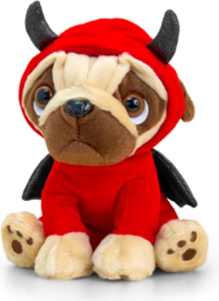 Knuffel Mops 30 cm ( rode Valentijn kostuum)