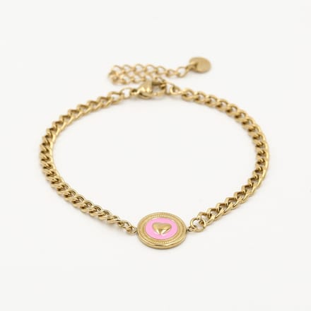 Michelle Bijou - Armband met gouden hartje in roze emaillen