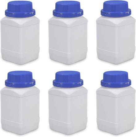 Set van 6 brede 500ml flessen met schroefdoppen, ideaal voor laboratorium, opslag en keukengebruik