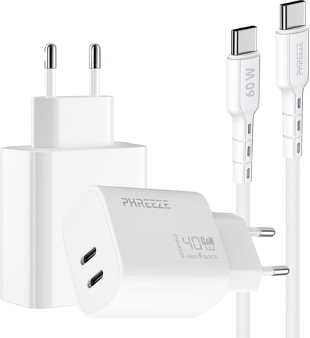 Phreeze usb C oplader 40w met usb C oplaadkabel - Super fast charger snellader met 2 poorten