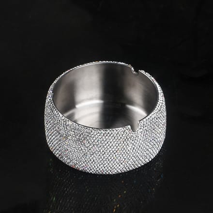 Stijlvol Luxe - Autoasbak - Roestvrij Staal - Met Strass - Groot Capaciteit -Auto & Thuis -Asbak -Witte Diamant