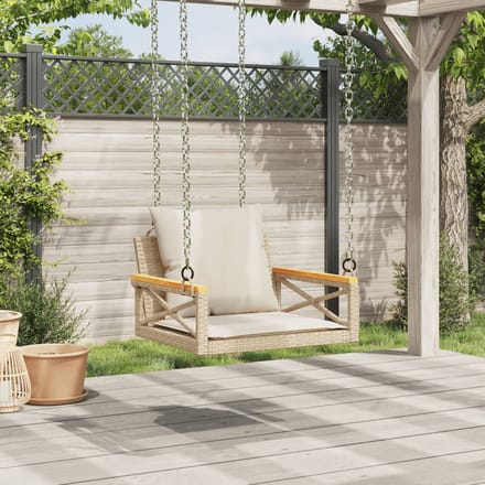 vidaXL - Schommelbank - met - kussens - 63x62x40 - cm - poly - rattan - beige