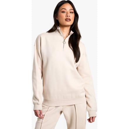 boohoo Dames Tall O Ring Detail Half Zip Sweatshirt | Beige | Maat: XL