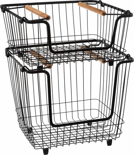 Five Draadmanden/opbergmanden met handvat - 2 stuks - stapelbaar - zwart