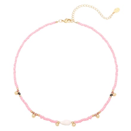Bijoutheek Collier Balls En Kralen Met Schelp Roze