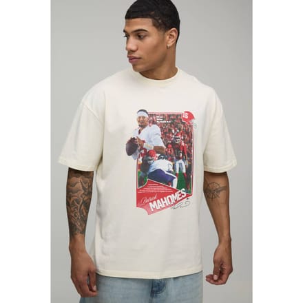 Oversized NFLPA Patrick Mahomes License Printed T-Shirt | Ecru | Size Medium