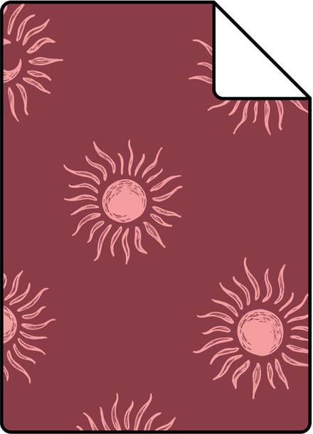Proefstaal ESTAhome behang zonnetjes donker rood - 26.5 x 21 cm - 131777-S