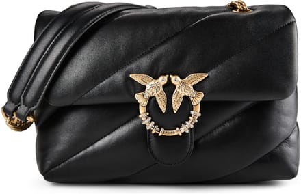 PINKO schoudertas Puff Classic New Buckle Sheep Nappa Nero - Antique Gold zwart