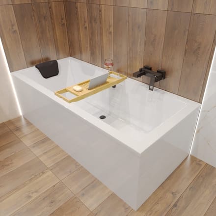 Badland QUADRO ligbad 170 x 75 cm wit met baddrager met bamboe badplank