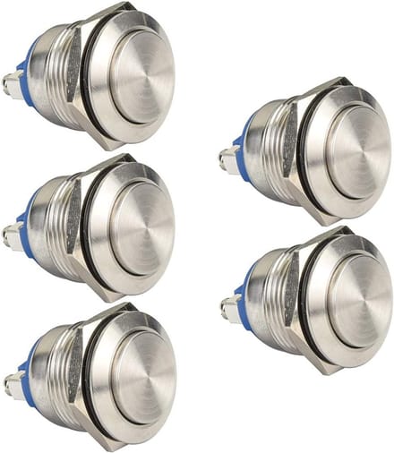 5 Stuks 19mm Waterdichte Momentary Drukknop 5A 12V/24V/125V/250VAC