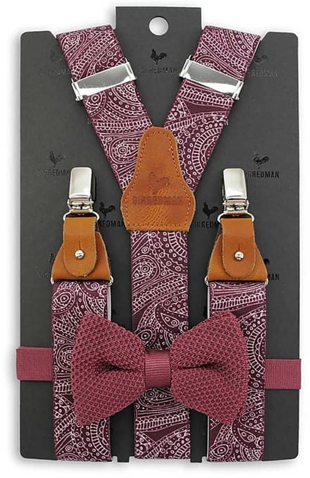 Sir Redman - Bretels met strik - bretels combi pack Paisley Sketch - mauve
