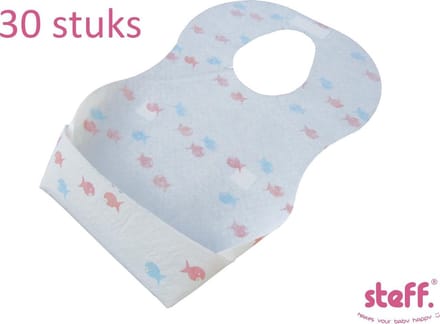Steff - Wegwerp Slabbetjes - 30 stuks - Wit met print visjes