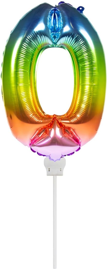 Folieballon Regenboog Cijfer 0 (36CM)