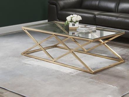 Vente-unique Salontafel CHARLOTTE - Gehard glas en staal - Goudkleurig