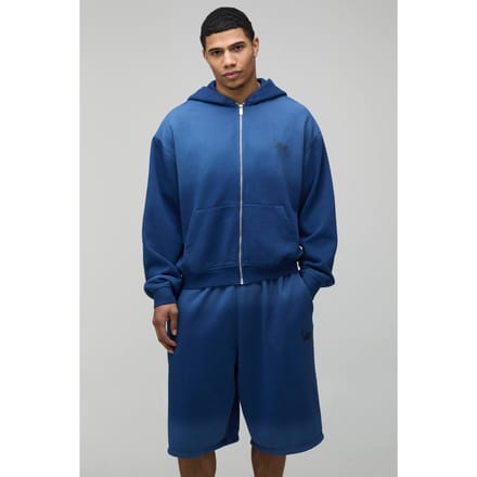 Oversized Boxy Ombré Washed M Star Zip-through Hooded Jort Trainingspak | Blue | Size Medium