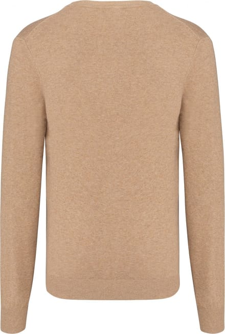 Pullover/Cardigan Heren S Kariban V-hals Lange mouw Camel Heather 87% Katoen, 11% Polyamide, 2% Elasthan