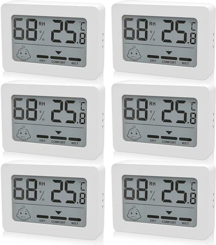 Digitale Thermometer en Hygrometer Set - 6 Mini Vochtigheidsmeters met Smiley Indicator voor Binnenruimtes