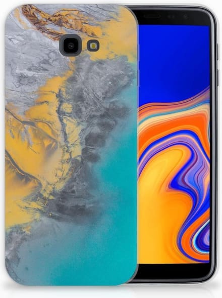 Samsung Galaxy J4 Plus (2018) TPU Siliconen Hoesje Marble Blue Gold