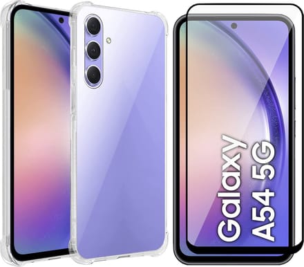 Hoesje geschikt voor Samsung Galaxy A54 - Screen Protector FullGuard - Back Cover Case ShockGuard Transparant & Screenprotector
