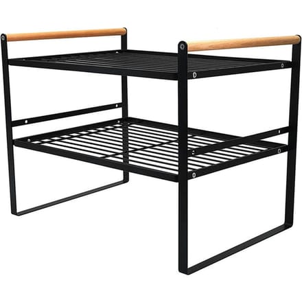 Dubbellaags Keuken Opbergrek 2 Laags Antislip Multifunctioneel Keuken Organizer Schap Zwart black