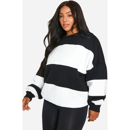 boohoo Dames Plus Stripe Oversized Sweatshirt | Ecru | Maat: 50