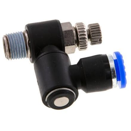 Draaibaar Regelventiel 6 mm - R1/8'' Regeling-Uit Messing/Nylon